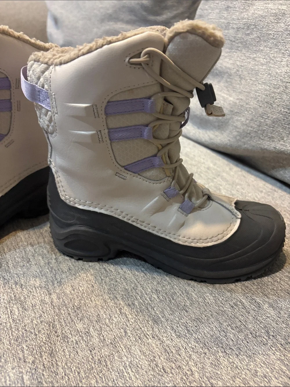 Columbia Kids Snow Boots in Light Gray, Black & Lavender